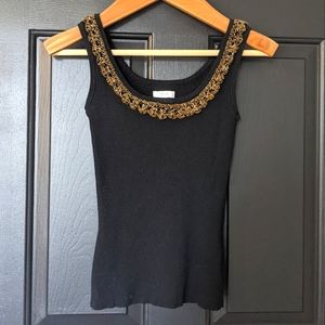 Cache Black Ribbed Beaded Tank- Size XS